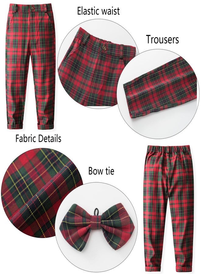 Kimocat Baby Boy Clothes Outfit Suit Long Sleeve Gentleman Tuxedo Vest Wedding Birthday Party Suit (US, Age, 2 Years, Red Plaid Set) - Image 4