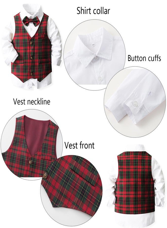 Kimocat Baby Boy Clothes Outfit Suit Long Sleeve Gentleman Tuxedo Vest Wedding Birthday Party Suit (US, Age, 2 Years, Red Plaid Set) - Image 3