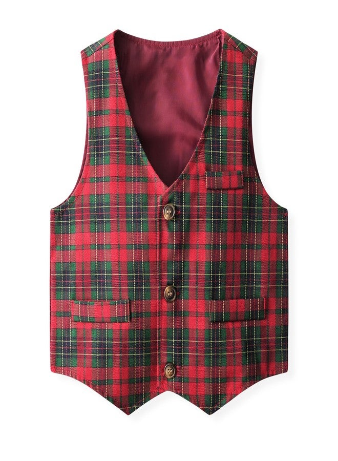 Kimocat Baby Boy Clothes Outfit Suit Long Sleeve Gentleman Tuxedo Vest Wedding Birthday Party Suit (US, Age, 2 Years, Red Plaid Set) - Image 5