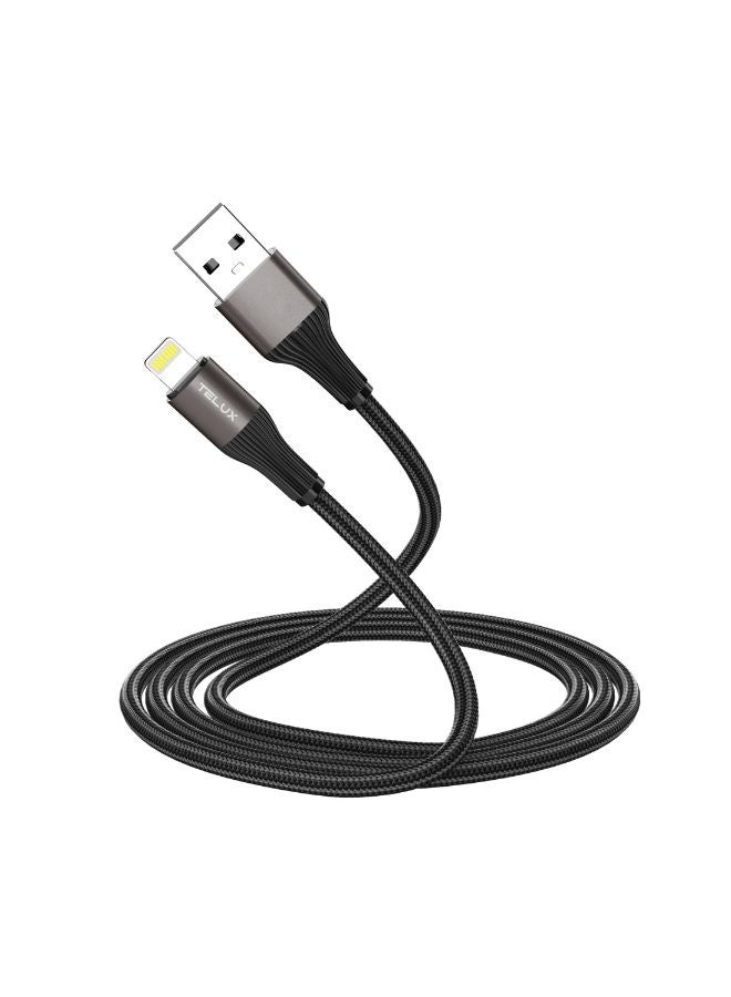 TELUX SYNCX Braided USB-A to Lightning Charging Cable, 2.4A Fast Charging, 1.2M Durable Woven Cotton Cord with Aluminum Alloy Connectors, 480Mbps Data Transfer, Broad Compatibility, Black - Image 3