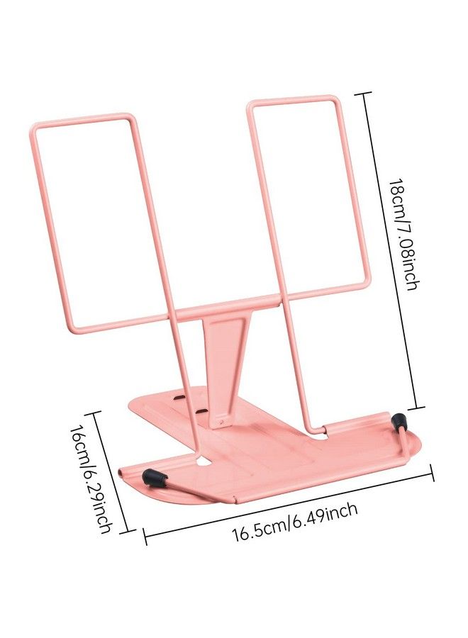 MSDADA Metal Book Stand For Desk Adjustable Reading Rest Book Holder Portable Cookbook Documents Holder Sturdy Typing Stand For Recipes Textbooks Tablet Music Books With Page Clips (Morandi Pink) - Image 5