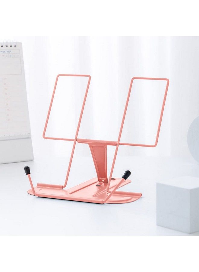 MSDADA Metal Book Stand For Desk Adjustable Reading Rest Book Holder Portable Cookbook Documents Holder Sturdy Typing Stand For Recipes Textbooks Tablet Music Books With Page Clips (Morandi Pink) - Image 1