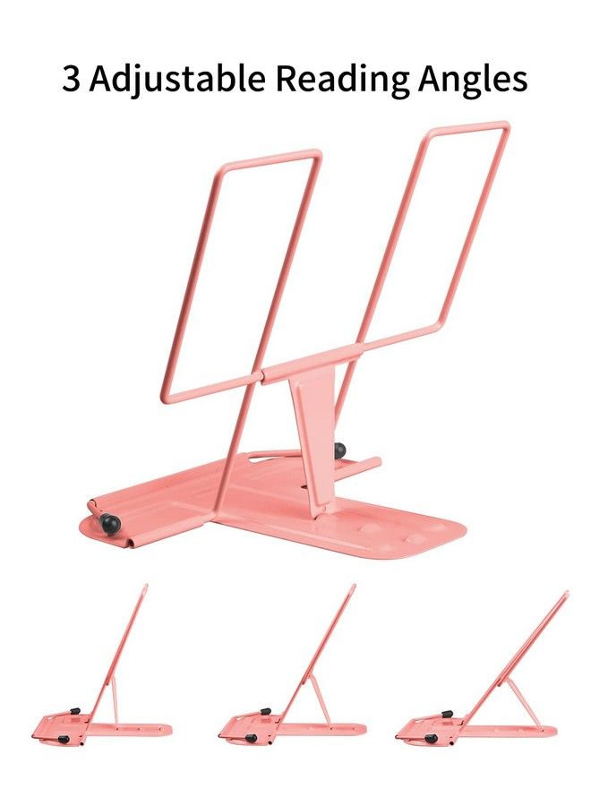 MSDADA Metal Book Stand For Desk Adjustable Reading Rest Book Holder Portable Cookbook Documents Holder Sturdy Typing Stand For Recipes Textbooks Tablet Music Books With Page Clips (Morandi Pink) - Image 3
