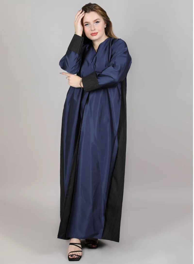 أم سكوير فاشن MSquare Fashion Navy Plain Open Abaya