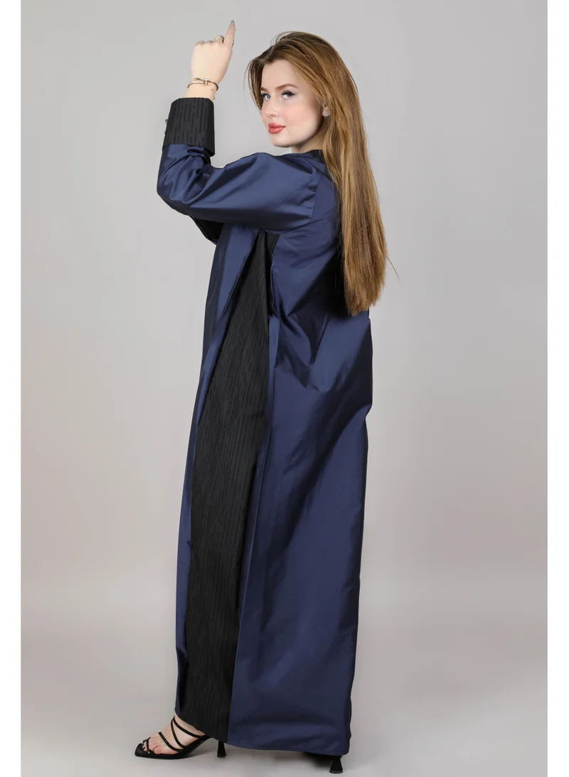 أم سكوير فاشن MSquare Fashion Navy Plain Open Abaya