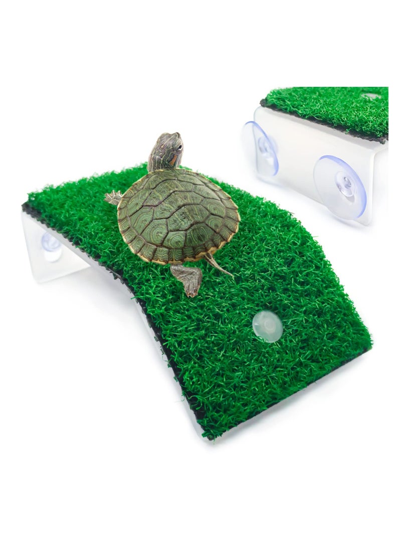 Excefore Small Turtle Basking Platform Simulation Grass Turtle Ramp, Turtle Resting Basking Dock Floating Décor for Aquatic Turtle Reptile Frog Terrapin  - Image 1