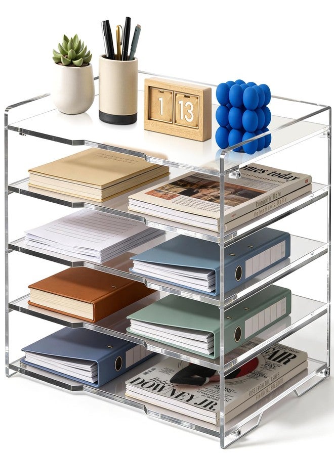 Leffis 5 Tier Acrylic Desk Paper Organizer, Clear Desk Organizer and Accessories Letter Tray for Papers, Documents, File Office Home Classroom Organization - Image 1