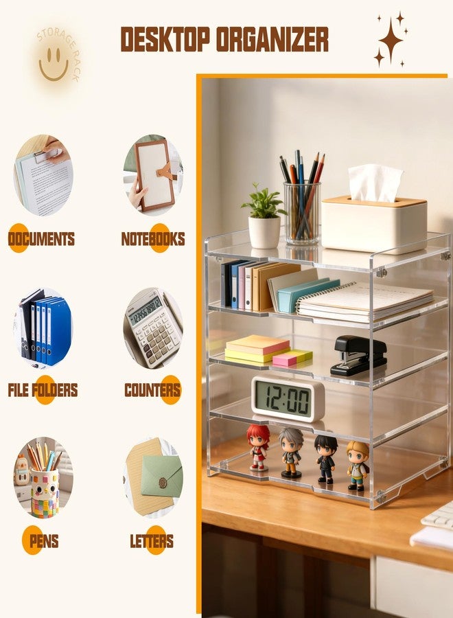 Leffis 5 Tier Acrylic Desk Paper Organizer, Clear Desk Organizer and Accessories Letter Tray for Papers, Documents, File Office Home Classroom Organization - Image 3
