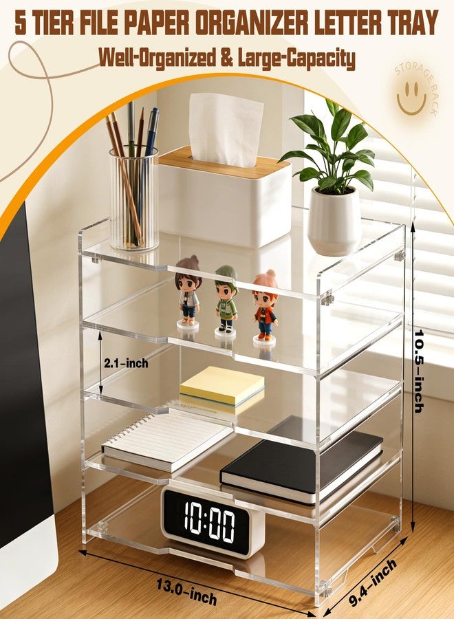 Leffis 5 Tier Acrylic Desk Paper Organizer, Clear Desk Organizer and Accessories Letter Tray for Papers, Documents, File Office Home Classroom Organization - Image 2