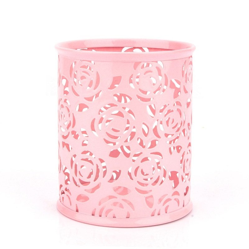 Office Desk Pen Holder: 4.7 Inch Metal Pen Container With Creative Hollow Rose Pattern - Sturdy Durable Pencil Pot Organizer For Office Home Desk Accessories - Image 2