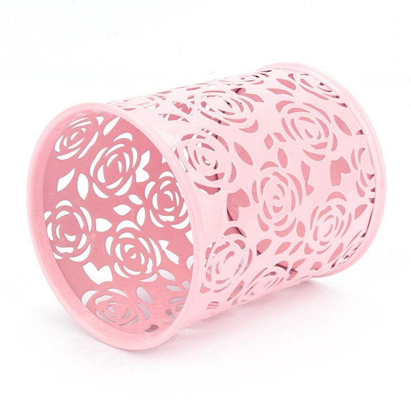 Office Desk Pen Holder: 4.7 Inch Metal Pen Container With Creative Hollow Rose Pattern - Sturdy Durable Pencil Pot Organizer For Office Home Desk Accessories - Image 5