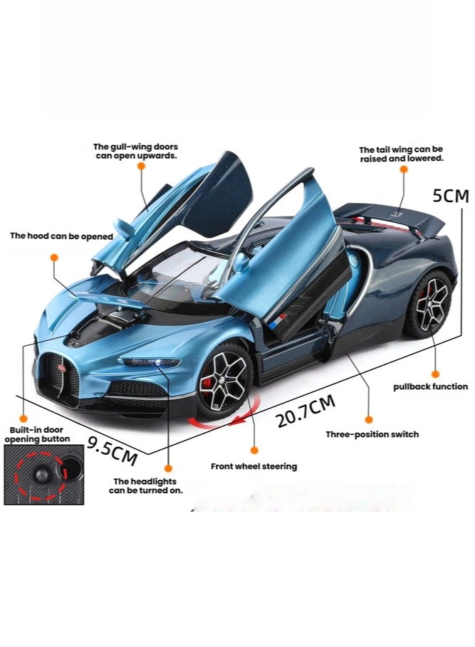 بوغاتي سيارة بوجاتي توربيون موديل دايكاست 1:32 هيكل من الألومنيوم عجلات خلفية بسحب مصابيح أمامية/خلفية مضيئة هايبركار قابلة للتحصيل - Image 2