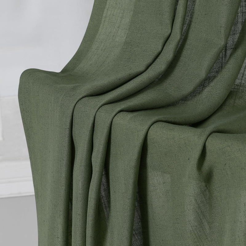 Aersas 80 Inch Olive Green Linen Curtains for Living Room 2 Panels Semi Sheer Light Filter Linen Drape Boho Farmhouse Floor Length Grommet Forest Green Curtains 80 Inches Long for Bedroom Aesthetic Office - Image 5