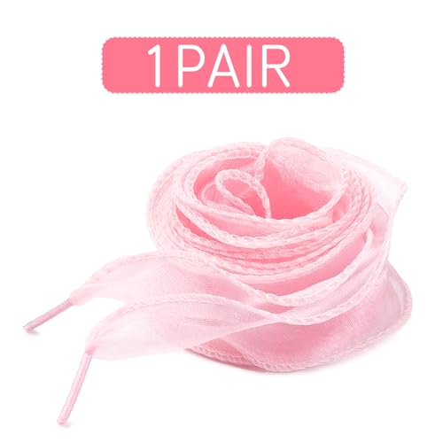 UamGlsob 4CM Fancy Organza Silk Shoe Laces for Womens Sneakers, Cute Sheer Satin Ribbon Shoelaces Replacement Yarn Strings (Pink,54"/140cm) - Image 2