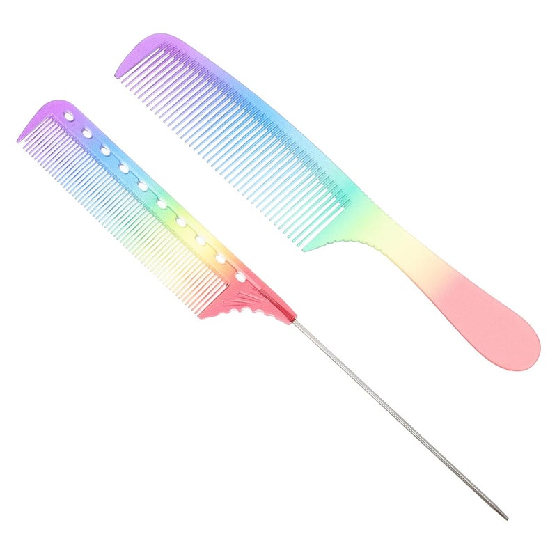 2Pcs Rainbow Hair Combs Salon Hairdressing Comb Tail Comb Rainbow Tail Comb Static Fine Tooth Comb for Teasing Back Combing Travel