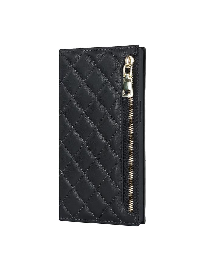 Zaboon Case For iPhone 13 mini Grid Texture Lanyard Zipper Leather Phone Case - Image 2