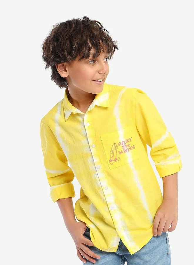 Bonkids Regular Long Sleeve Printed Yellow And And And White Cotton Shirt For Boys 100 % Cotton