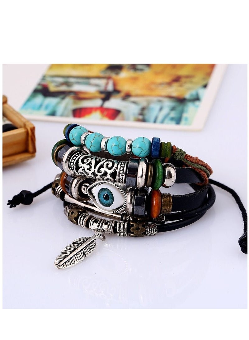 SYOSI Bracelet, Vintage Boho Chic for Women Men, Vintage Multilayer Adjustable Rope Beaded String Bracelets Handmade Braid Knot Jewelry, Leather Bracelets For Men Boys  - Image 4