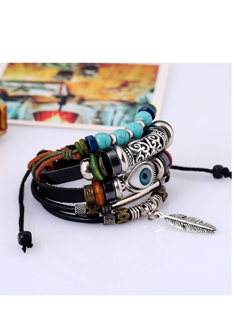 SYOSI Bracelet, Vintage Boho Chic for Women Men, Vintage Multilayer Adjustable Rope Beaded String Bracelets Handmade Braid Knot Jewelry, Leather Bracelets For Men Boys  - Image 3