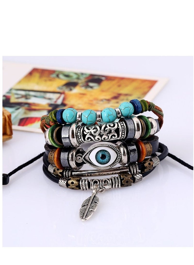 SYOSI Bracelet, Vintage Boho Chic for Women Men, Vintage Multilayer Adjustable Rope Beaded String Bracelets Handmade Braid Knot Jewelry, Leather Bracelets For Men Boys  - Image 2
