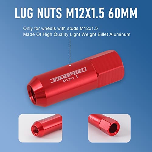 JDMSPEED Red 60MM Aluminum Extended Tuner Lug Nuts Replacement for Wheel Rims M12X1.5 20PCS - Image 5