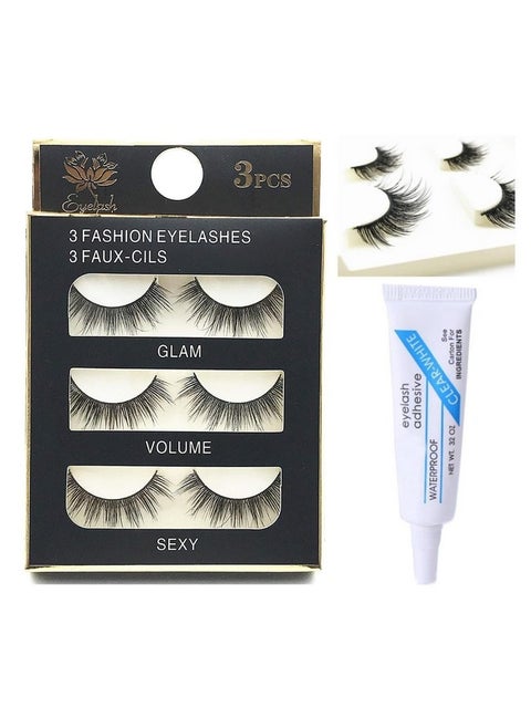3D Handmade Dramatic Natural Round Look Fake Eyelashes With Eyeglue - Reusable Extensions For Women