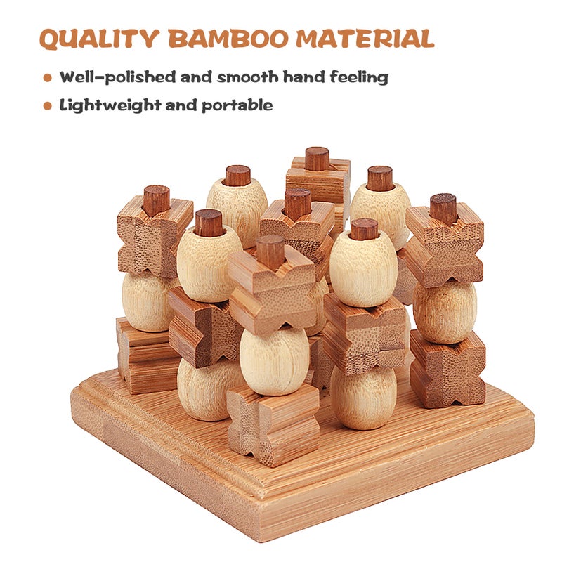 Wooden 3D XO Chess Set Travel Games Entertainment Educational Toys for Kids Adult Family Tabletop Board Game Family Game Wood Strategy Board Game - Image 3