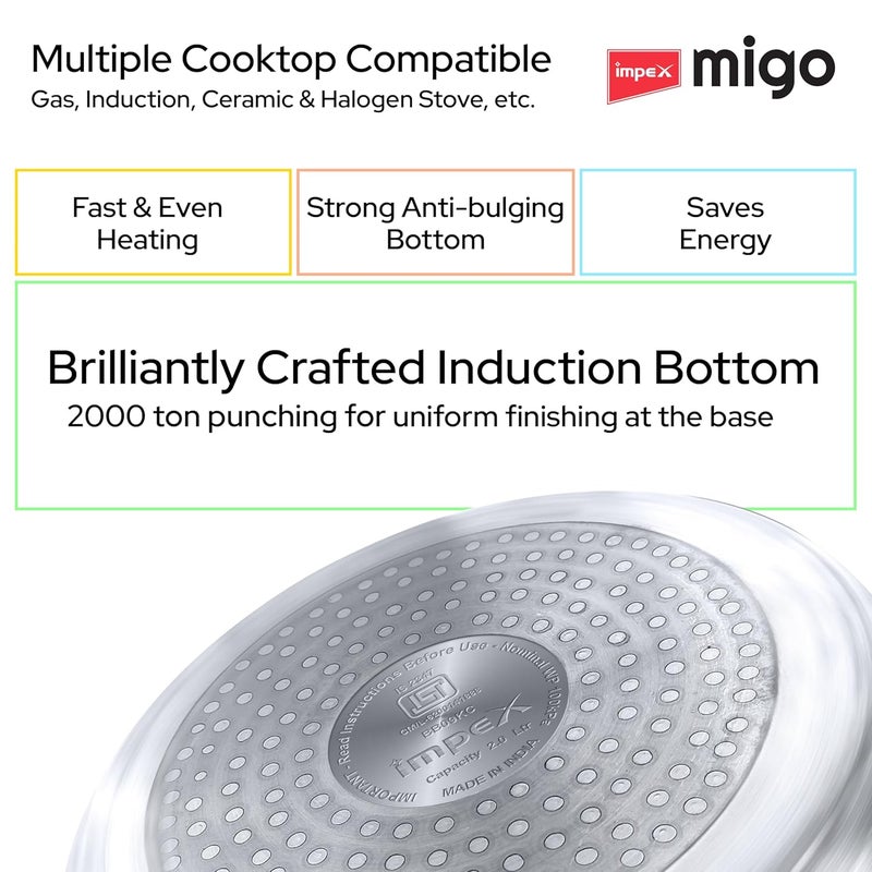Impex مجموعة قدر ضغط من الألمنيوم مع غطاء خارجي متوافقة مع موقد الغاز والحرارة induction لطهي صحي، ضمان 5 سنوات (2 لتر، 3 لتر و5 لتر)، فضي - Image 5