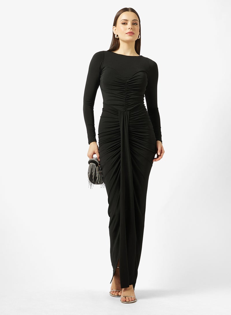 تي اف ان سي فستان ماكسي بأكمام طويلة وفتحة جانبية مكشكش - Image 4