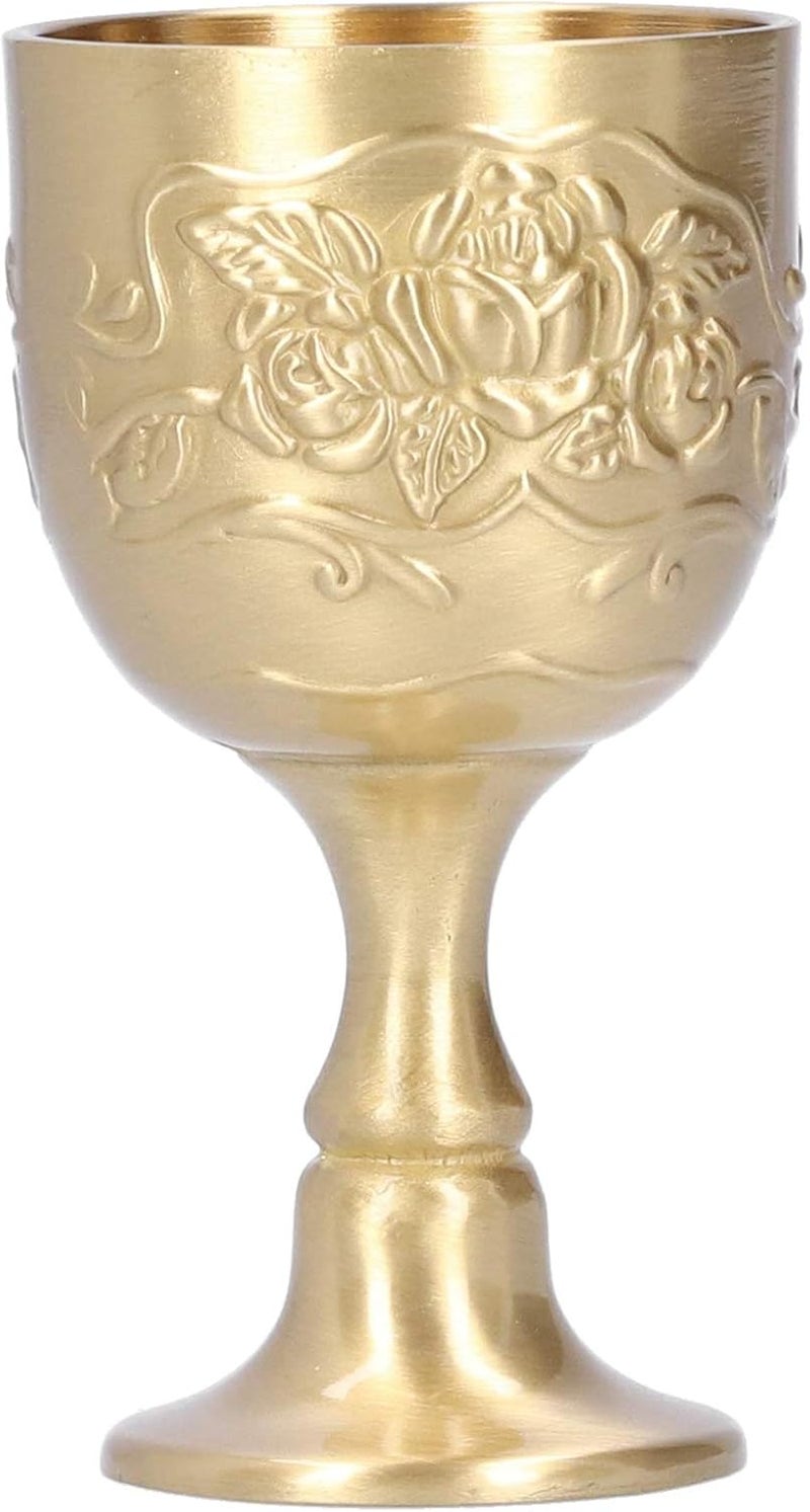 comfrt Brass Goblet Chalice, Vintage Embossed Engraving Flower Pattern Wine Glasses Cup Liqueur Goblet Wine Chalice(S) - Image 1