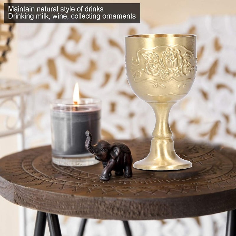 comfrt Brass Goblet Chalice, Vintage Embossed Engraving Flower Pattern Wine Glasses Cup Liqueur Goblet Wine Chalice(S) - Image 4