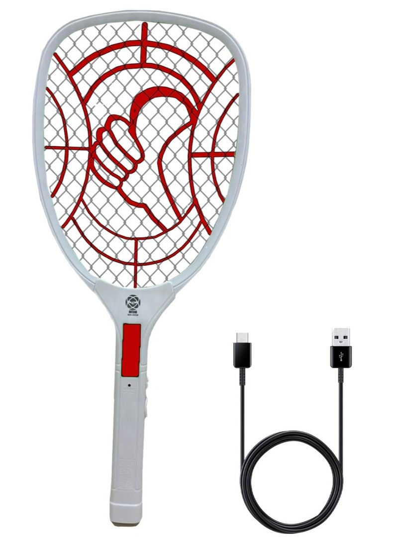 HOME 4 YOU Bug Zapper Racket, Electric Fly Swatter with 3 Layers of Safety Net, Instant Fly Swatter, Rechargeable Racket, Fly Killer for Indoor, Kitchen, Home, Garden and Outdoor,Red.  - Image 1