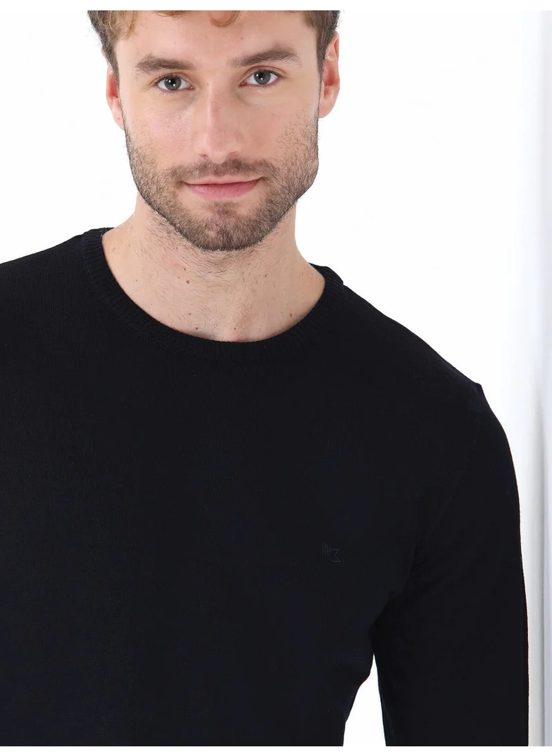 Kip Navy Blue Crew Neck Wool Blend Sweater