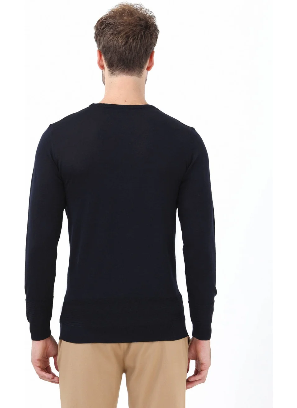 Kip Navy Blue Crew Neck Wool Blend Sweater