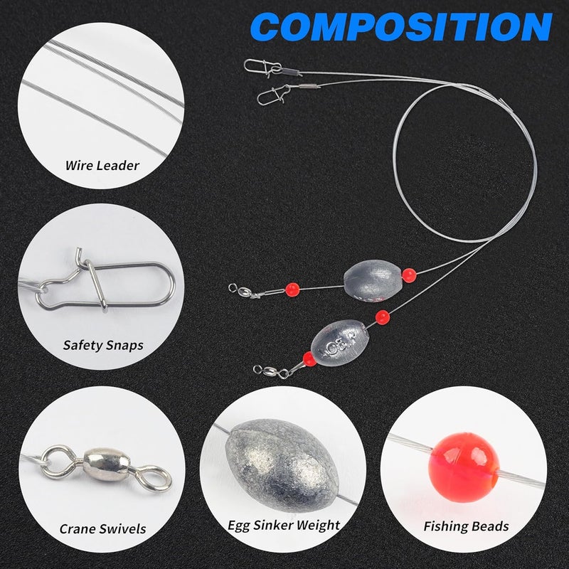 SILANON Egg Fishing Sinker Weight Rigs- 4/8pcs Flounder Rig Saltwater Stainless Steel Fishing Wire Leader with Egg Sinker Fishing Swivel Snap Connector for Trout Bottom Fishing - Image 2