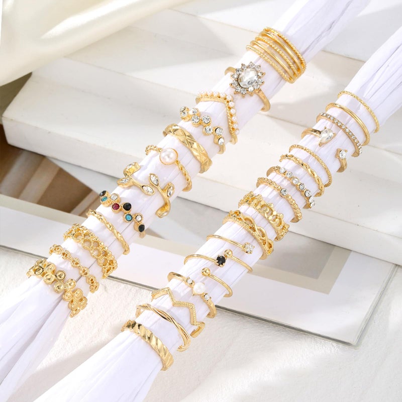 IFKM 28 Pcs Gold Knuckle Rings Set For Women Vintage Stackable Joint Finger Midi Rings Dainty Cubic Zirconia Crystal Simple Twist Hollow Cute Rings Pack Jewelry Gift - Image 4