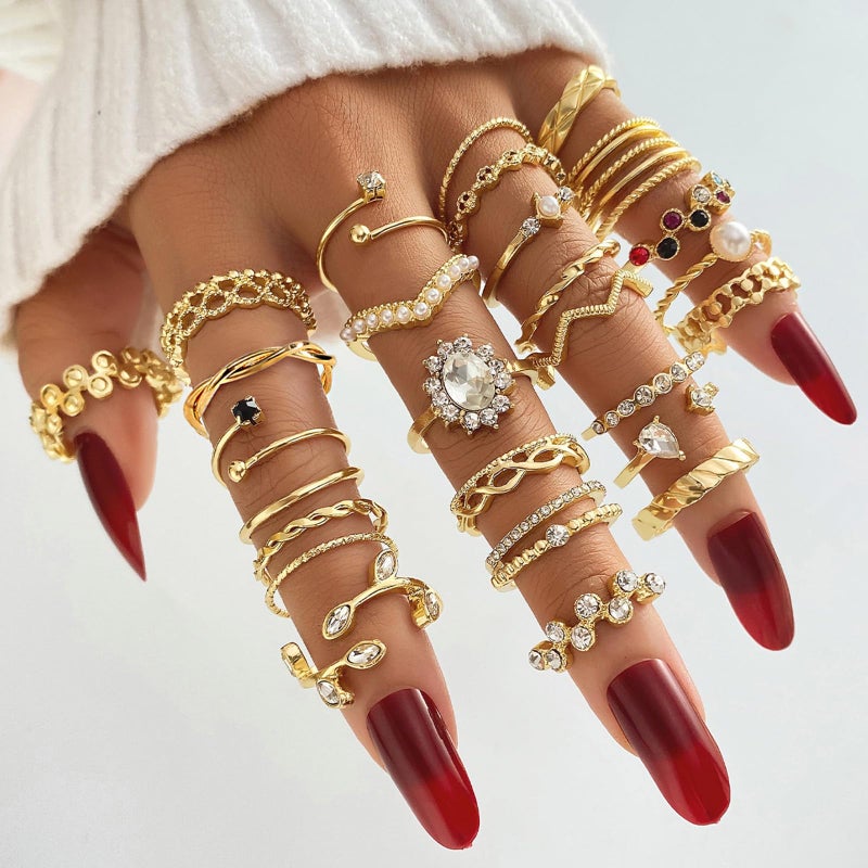 IFKM 28 Pcs Gold Knuckle Rings Set For Women Vintage Stackable Joint Finger Midi Rings Dainty Cubic Zirconia Crystal Simple Twist Hollow Cute Rings Pack Jewelry Gift - Image 5