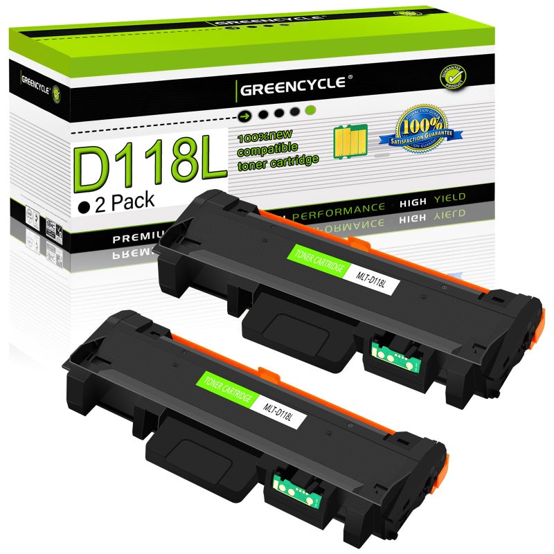 GREENCYCLE 2Pack Compatible Toner Cartridge Replacement for Samsung MLTD118L MLTD118S D118L D118S Use for Xpress M3015DW M3065FW Printer 4000 Pages per Toner