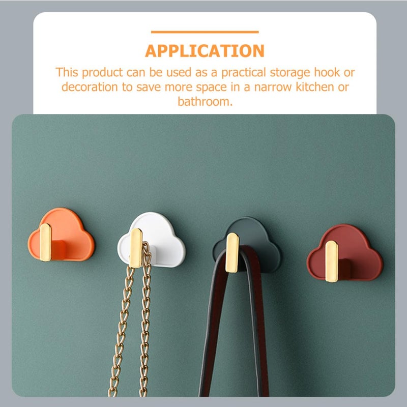 Cloud Shape L Shape Wall Hooks 4pcs Set Adhesive Plastic Hooks For Clothes Hat Key - Image 5