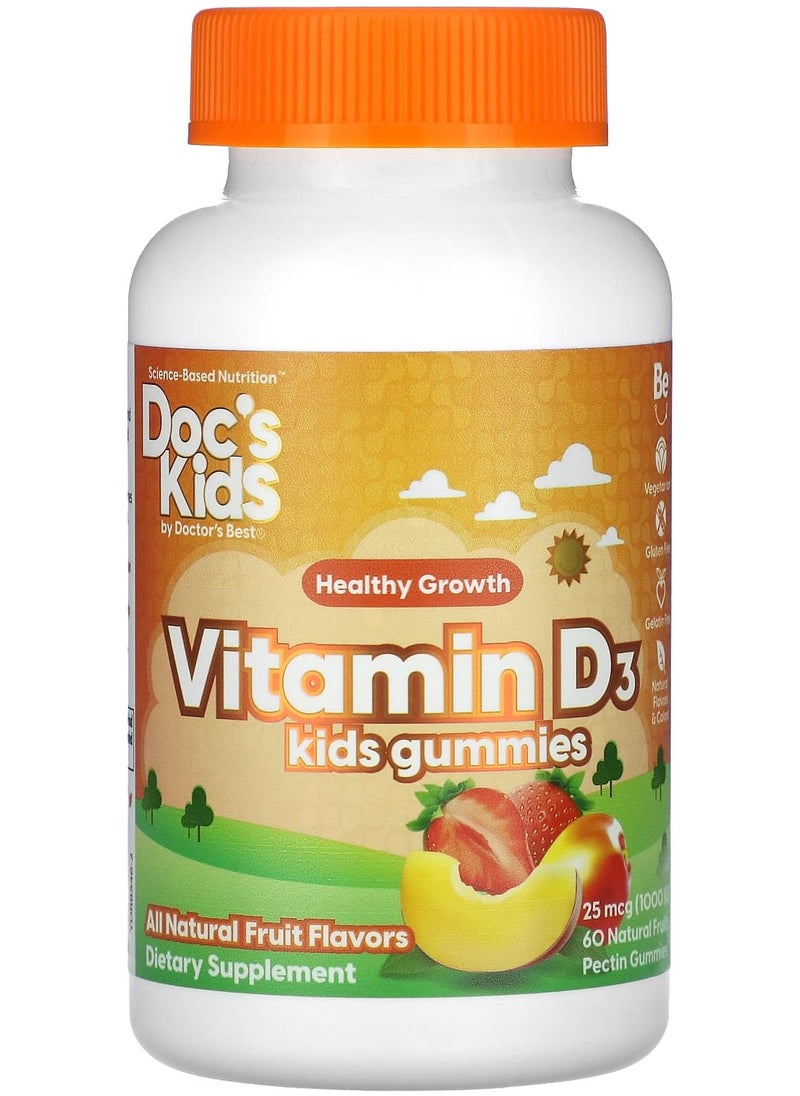 Doctor's BEST Doc's Kids, Vitamin D3 Kids Gummies, All Natural Fruit, 25 mcg (1,000 IU), 60 Natural Fruit Pectin Gummies 