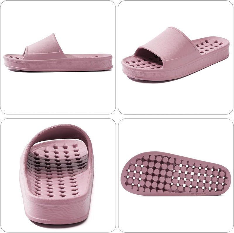 GETOEU Shower Shoes for Women and Men with Drain Holes Massage Slide Sandals Soft Cushioned Anti-Slip Pool Slides Comfort Thick Soled Gym Shower Shoes Quick Drying Bathroom Spa Slippers - Image 2