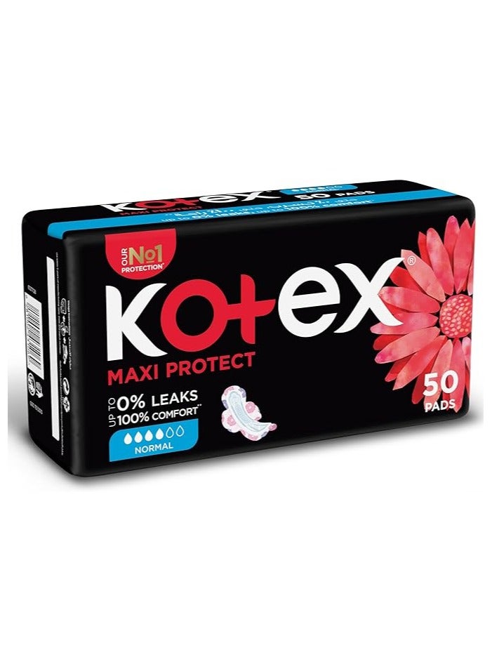 Kotex Maxi Protect Thick Pads, Normal Size Sanitary Pads with Wings, 50 Sanitary Pads - Image 1