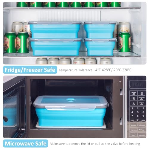 Annaklin Extra Large Collapsible Food Storage Containers with Lid & Air Vent, 81 oz, 4 Pack, XXL Collapsible Marinade Container BBQ Prep Foldable Silicone Containers, Microwave Freezer Dishwasher Safe, Blue - Image 4