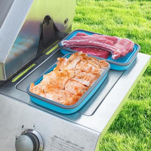 Annaklin Extra Large Collapsible Food Storage Containers with Lid & Air Vent, 81 oz, 4 Pack, XXL Collapsible Marinade Container BBQ Prep Foldable Silicone Containers, Microwave Freezer Dishwasher Safe, Blue - Image 3
