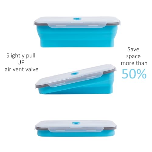 Annaklin Extra Large Collapsible Food Storage Containers with Lid & Air Vent, 81 oz, 4 Pack, XXL Collapsible Marinade Container BBQ Prep Foldable Silicone Containers, Microwave Freezer Dishwasher Safe, Blue - Image 5