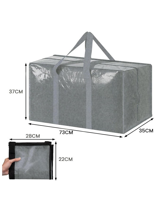 DUNISO 4 Pack Moving Bags, Storage Bags with Strong Zipper & Comfortable Handles, Foldable Clothes Storage Bags, Waterproof and Dustproof，Sturdy and Durable，for Bedding, Duvet, Comforter，Pillow，Toys，73*35*37cm，Grey - Image 2
