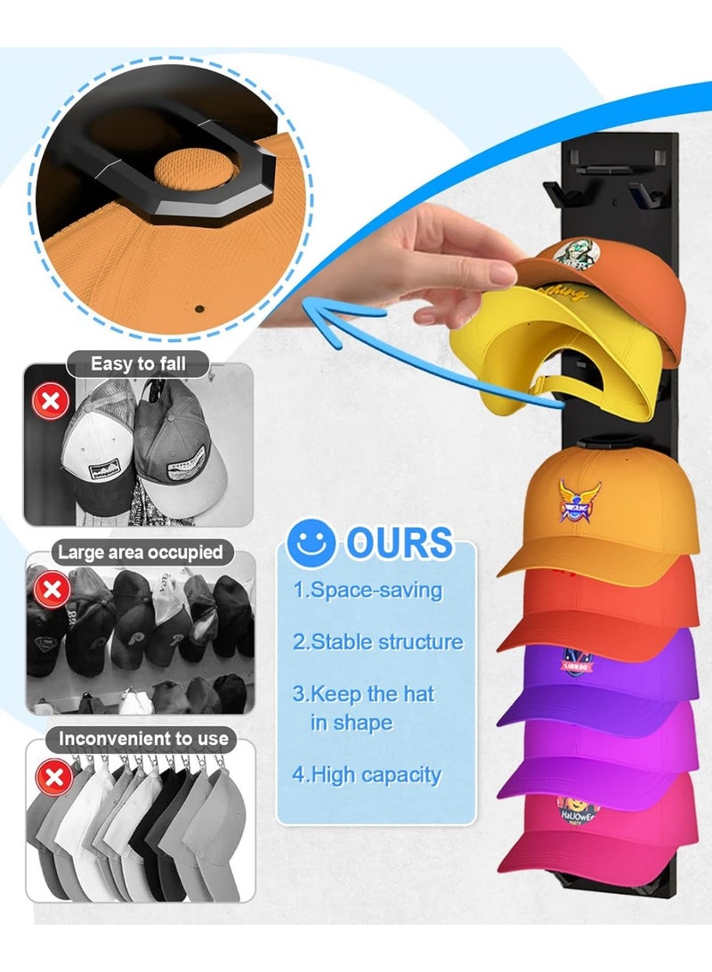 Meetion 1 Pack Hat Organizer for Baseball Caps, Strong Adhesive Hat Rack for Wall, Multilayer Hat Storage Display Holder, Wall Mounted Hat Hooks Hold up to 9 Hats for Closet Door and Bedroom (Black)  - Image 3