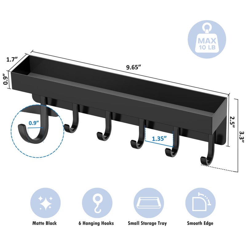 kuaima Magnetic Key Holder, Small Wall Mount Key Rack with Shelf for Fridge, 6 Metal Hooks, 9.65 Inch, 2 Installation Options, Black - Image 4