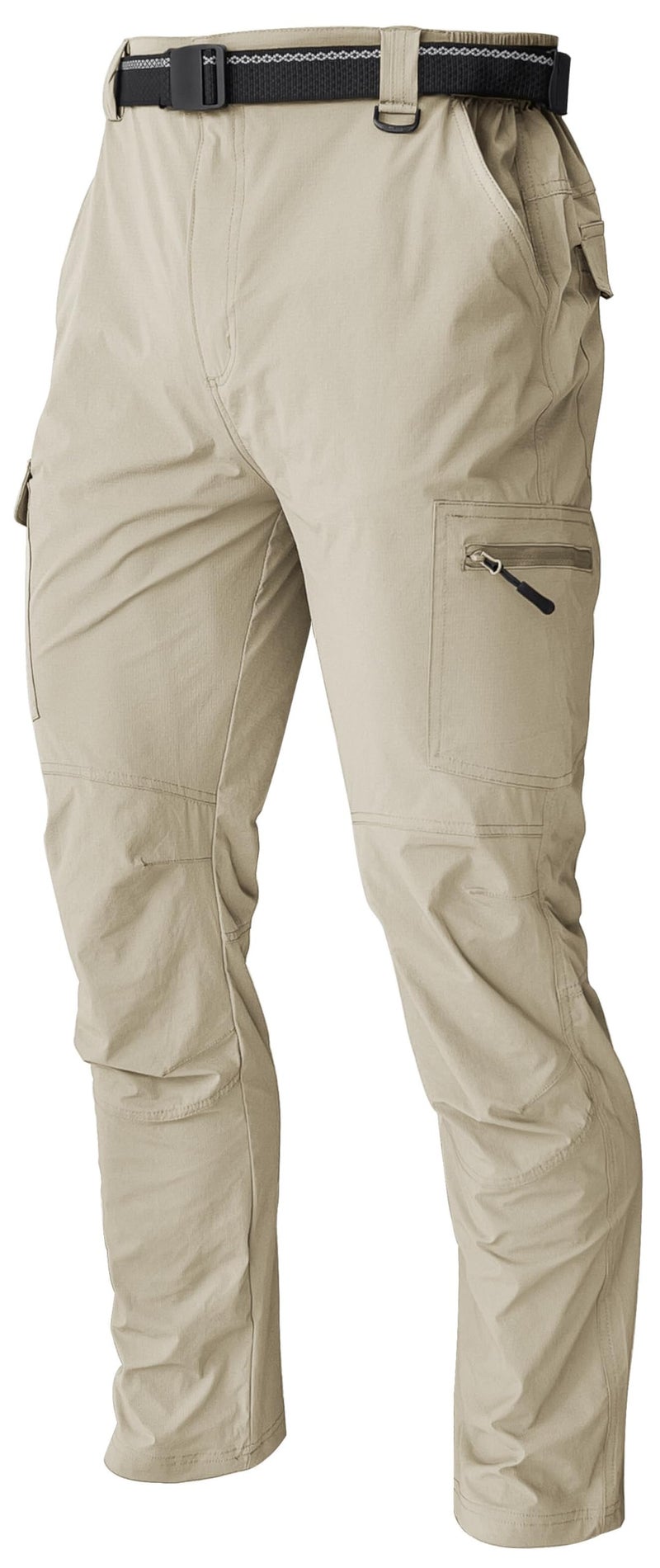 AREOUTS Men's Cargo Work Hiking Pants Lightweight Water Resistant Quick Dry Fishing Travel Camping Outdoor Breathable Multi Pockets Light Khaki L - Image 1