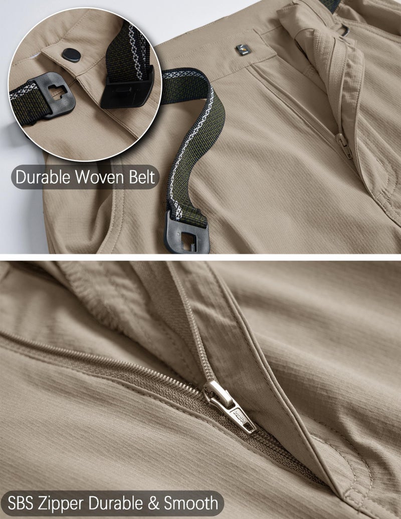 AREOUTS Men's Cargo Work Hiking Pants Lightweight Water Resistant Quick Dry Fishing Travel Camping Outdoor Breathable Multi Pockets Light Khaki L - Image 3
